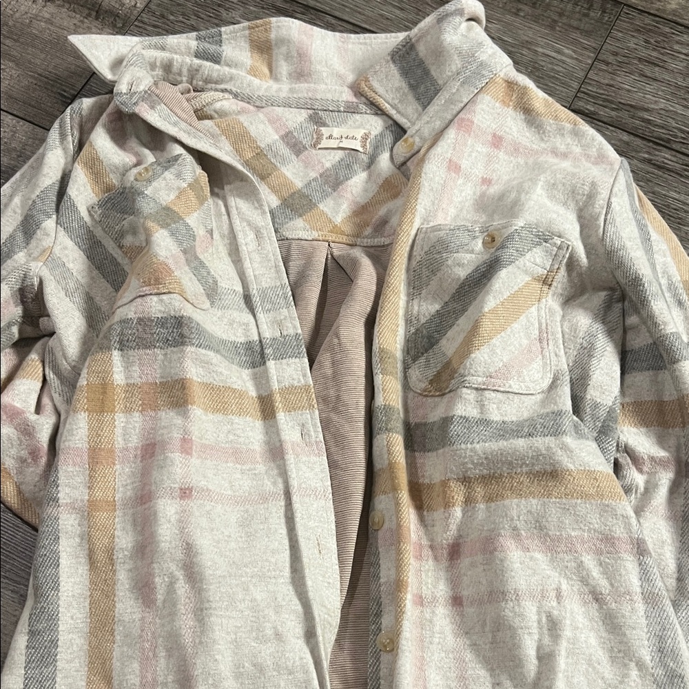 Altar'd State Plaid Button-Up Shirt - Gray, Pink, Tan